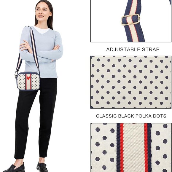 White Disney Mickey Mouse Ears Polka-Dotted 7" Crossbody Bag with Adjustable Str - Picture 4 of 7